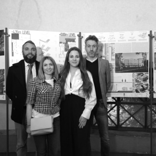 Gli architetti Damiano Capuzzo, Nicola Braggio e Chiara Prando dello studio ABCPLUS insieme all’architetta ucraina  Anastasia Strelets Zamryka.